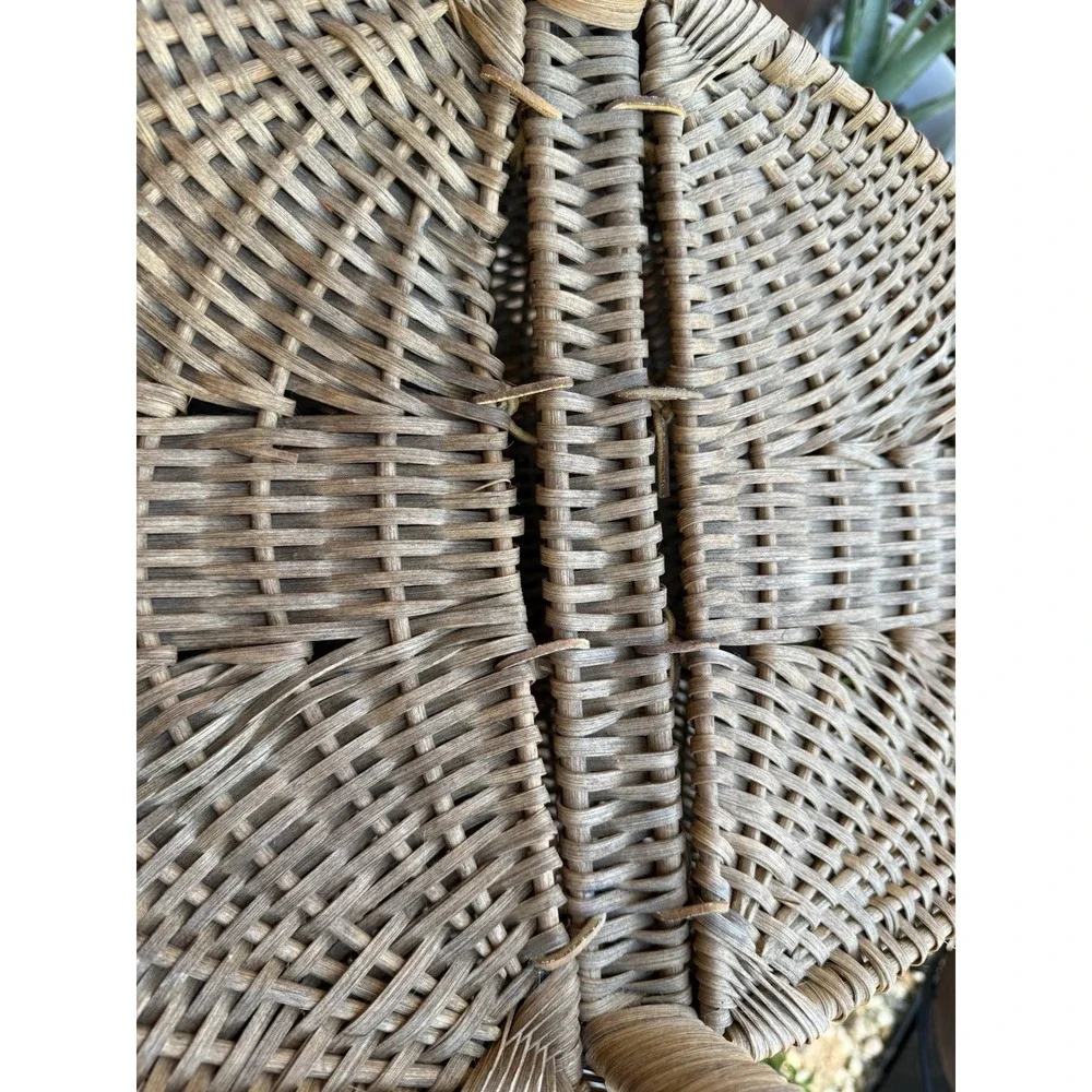 Vintage Picnic Basket Large Wicker Buttocks Style w/Lid Leather Detail Storage